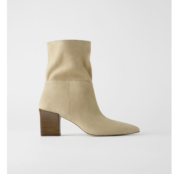 Zara soft split leather (suede) heeled ankle boots sandy brown NWT